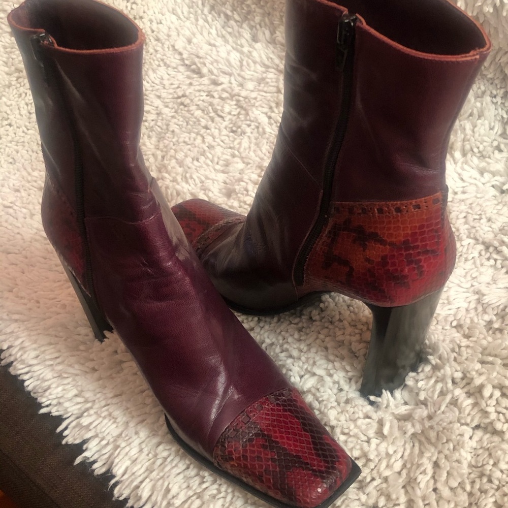 One of a kind leather & snakeskin short boots